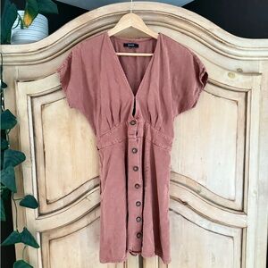 Quince Vintage Wash Tencel Button Front Dress in Terracotta